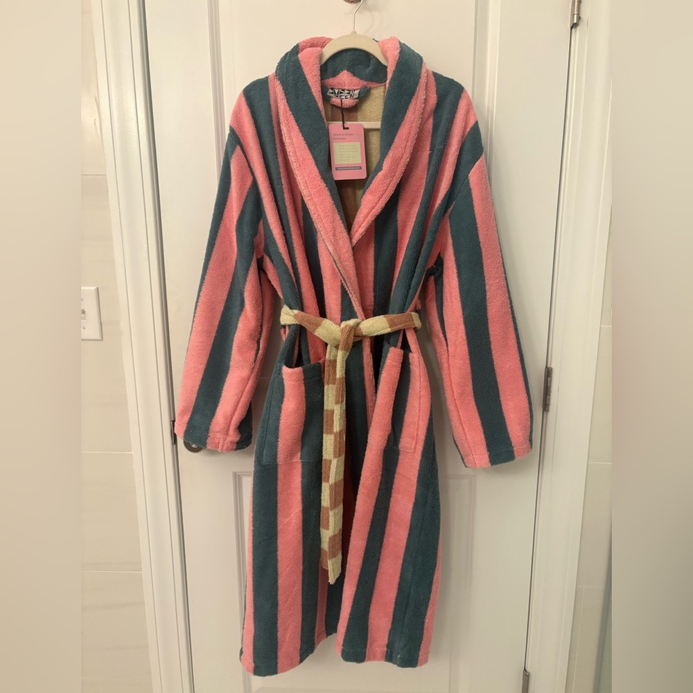 DUSEN DUSEN robe NWT L Martine Striped Bathrobe Unisex thick terrycloth